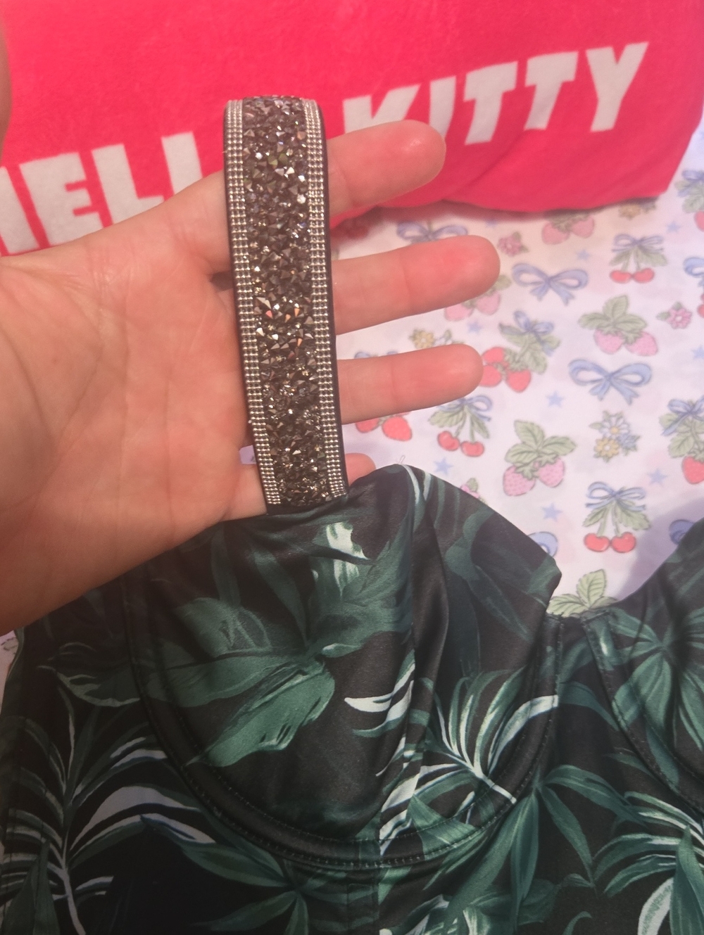 Victoria's Secret Green Tropical Print Swim Top with Embellished Strap
